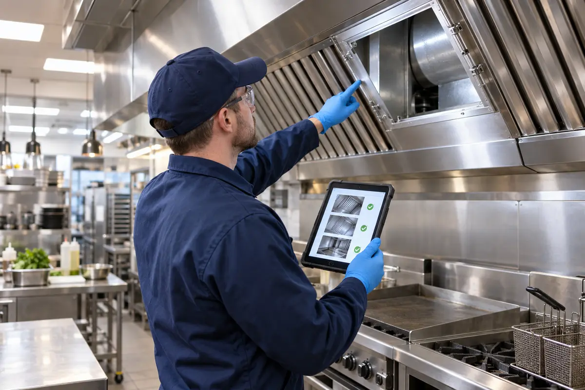 Engineer inspecting a kitchen extraction system